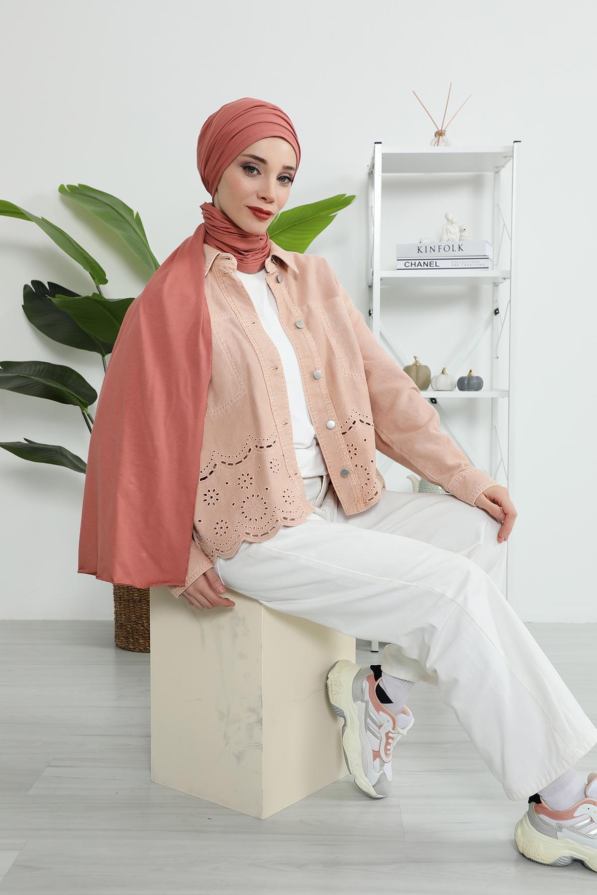 Premium Jersey Shawl Hijab for Women, Easy to Wear Cotton Headscarf, Lightweight and Breathable Instant Jersey Shawl, Mother's Day Gift,BT-1 Salmon