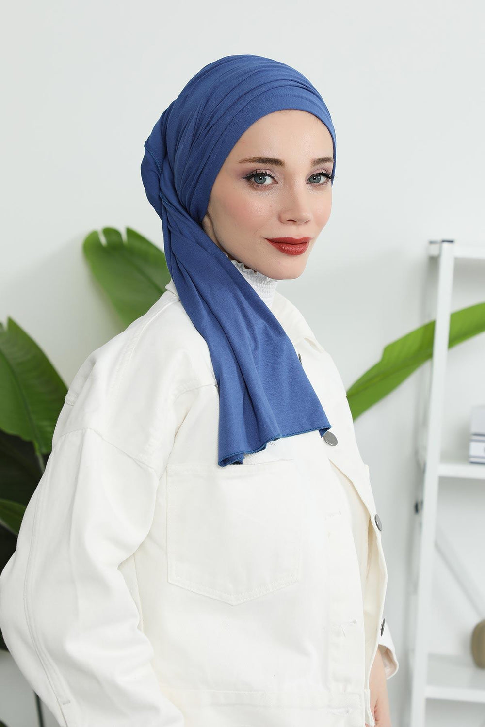 Premium Jersey Shawl Hijab for Women, Easy to Wear Cotton Headscarf, Lightweight and Breathable Instant Jersey Shawl, Mother's Day Gift,BT-1 İndigo