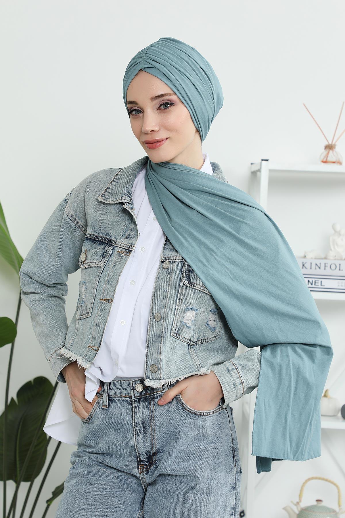 Premium Jersey Shawl Hijab for Women, Easy to Wear Cotton Headscarf, Lightweight and Breathable Instant Jersey Shawl, Mother's Day Gift,BT-1 Dark Mint