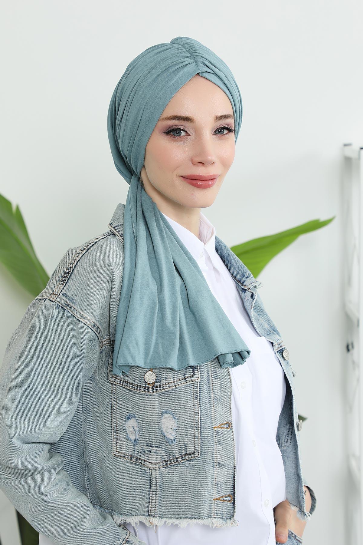 Premium Jersey Shawl Hijab for Women, Easy to Wear Cotton Headscarf, Lightweight and Breathable Instant Jersey Shawl, Mother's Day Gift,BT-1 Dark Mint