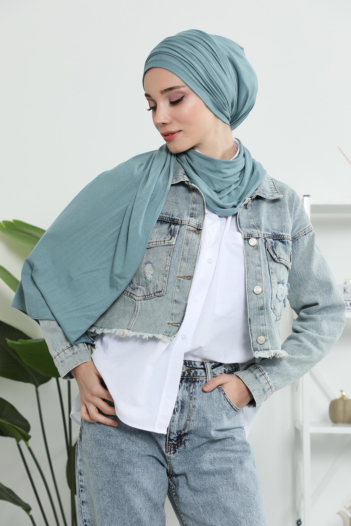 Premium Jersey Shawl Hijab for Women, Easy to Wear Cotton Headscarf, Lightweight and Breathable Instant Jersey Shawl, Mother's Day Gift,BT-1 Dark Mint