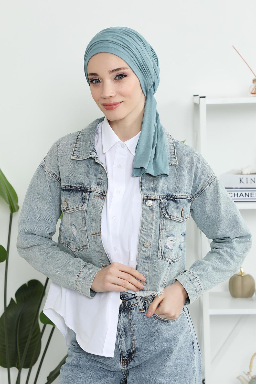 Premium Jersey Shawl Hijab for Women, Easy to Wear Cotton Headscarf, Lightweight and Breathable Instant Jersey Shawl, Mother's Day Gift,BT-1 Dark Mint