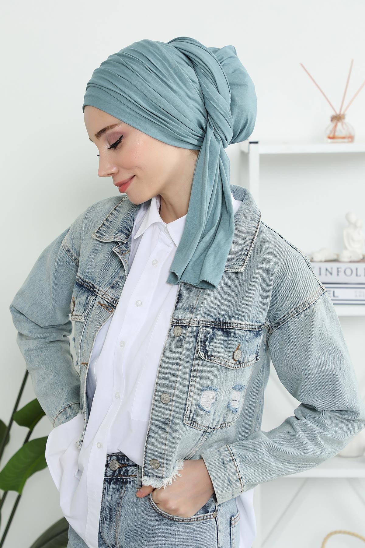 Premium Jersey Shawl Hijab for Women, Easy to Wear Cotton Headscarf, Lightweight and Breathable Instant Jersey Shawl, Mother's Day Gift,BT-1 Dark Mint