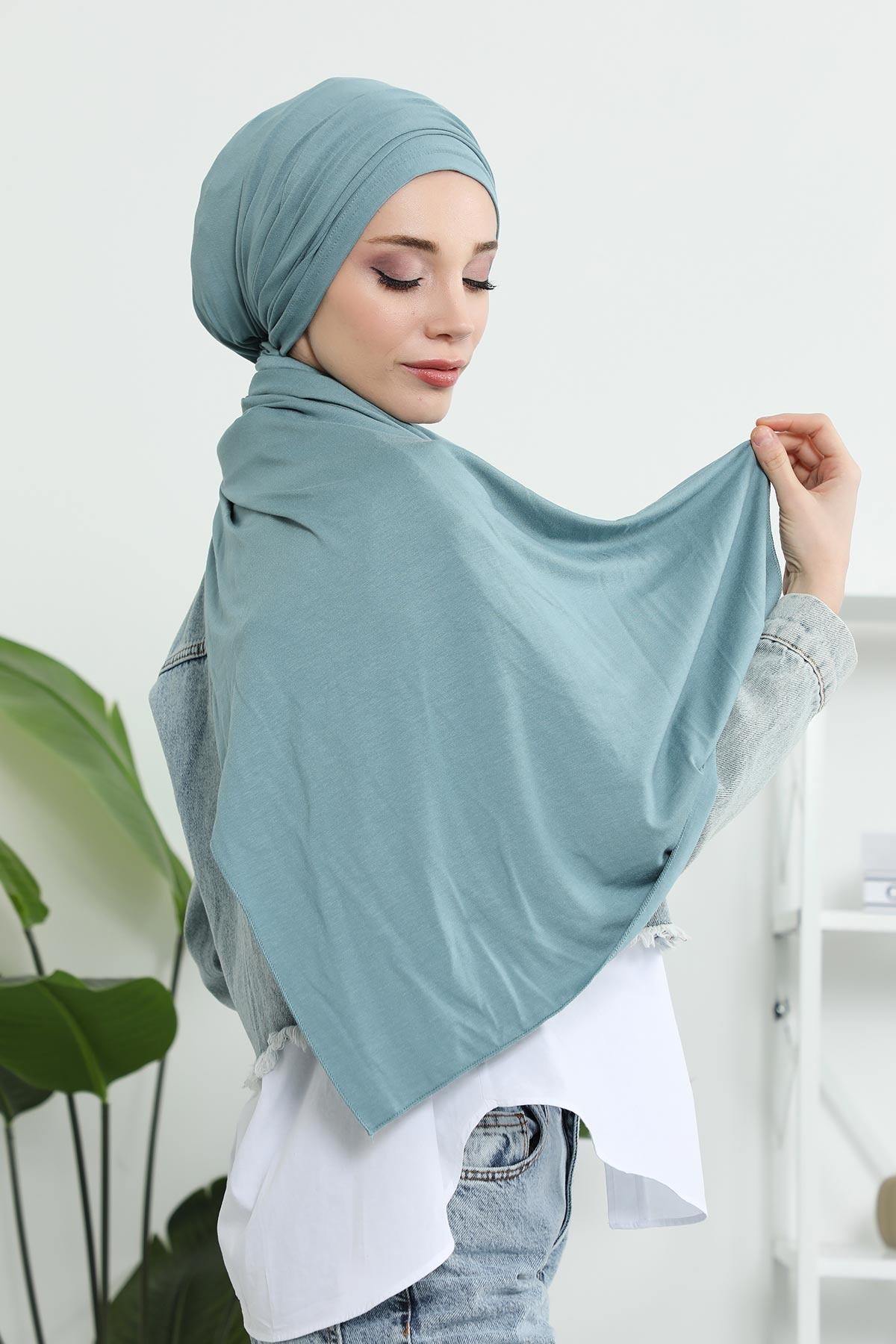 Premium Jersey Shawl Hijab for Women, Easy to Wear Cotton Headscarf, Lightweight and Breathable Instant Jersey Shawl, Mother's Day Gift,BT-1 Dark Mint