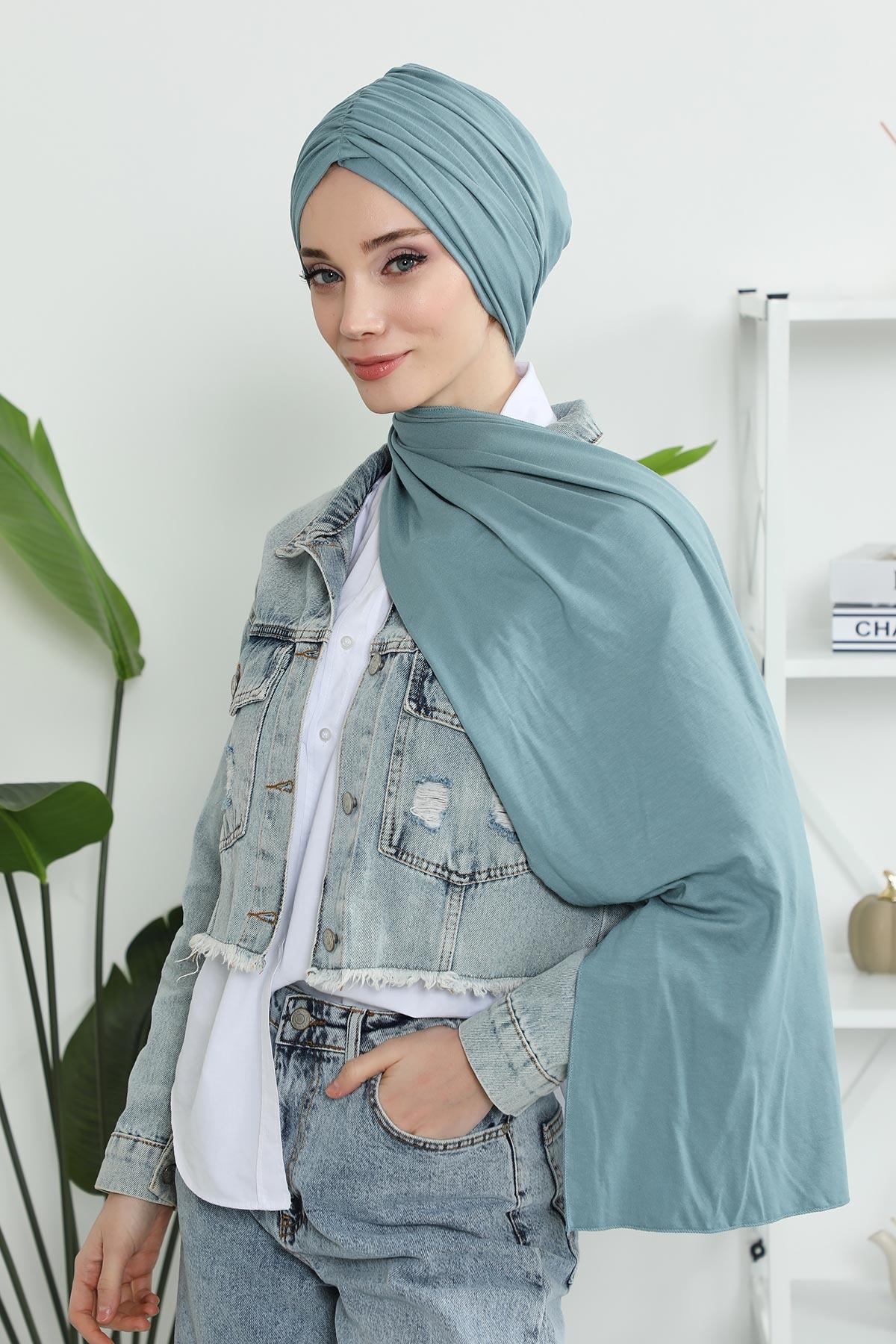 Premium Jersey Shawl Hijab for Women, Easy to Wear Cotton Headscarf, Lightweight and Breathable Instant Jersey Shawl, Mother's Day Gift,BT-1 Dark Mint