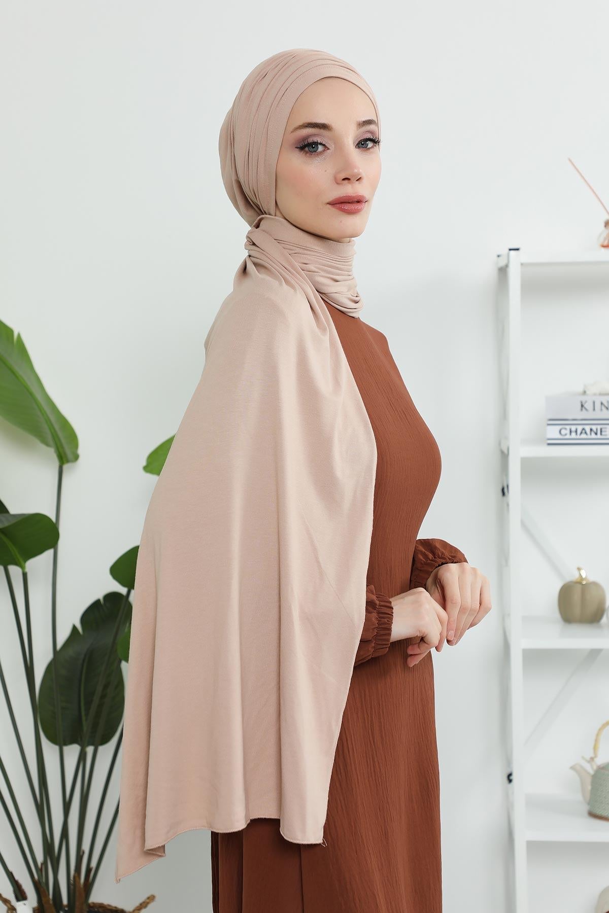 Premium Jersey Shawl Hijab for Women, Easy to Wear Cotton Headscarf, Lightweight and Breathable Instant Jersey Shawl, Mother's Day Gift,BT-1 Light Mink