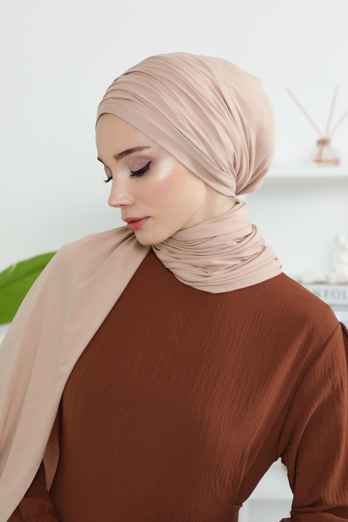 Premium Jersey Shawl Hijab for Women, Easy to Wear Cotton Headscarf, Lightweight and Breathable Instant Jersey Shawl, Mother's Day Gift,BT-1 Light Mink