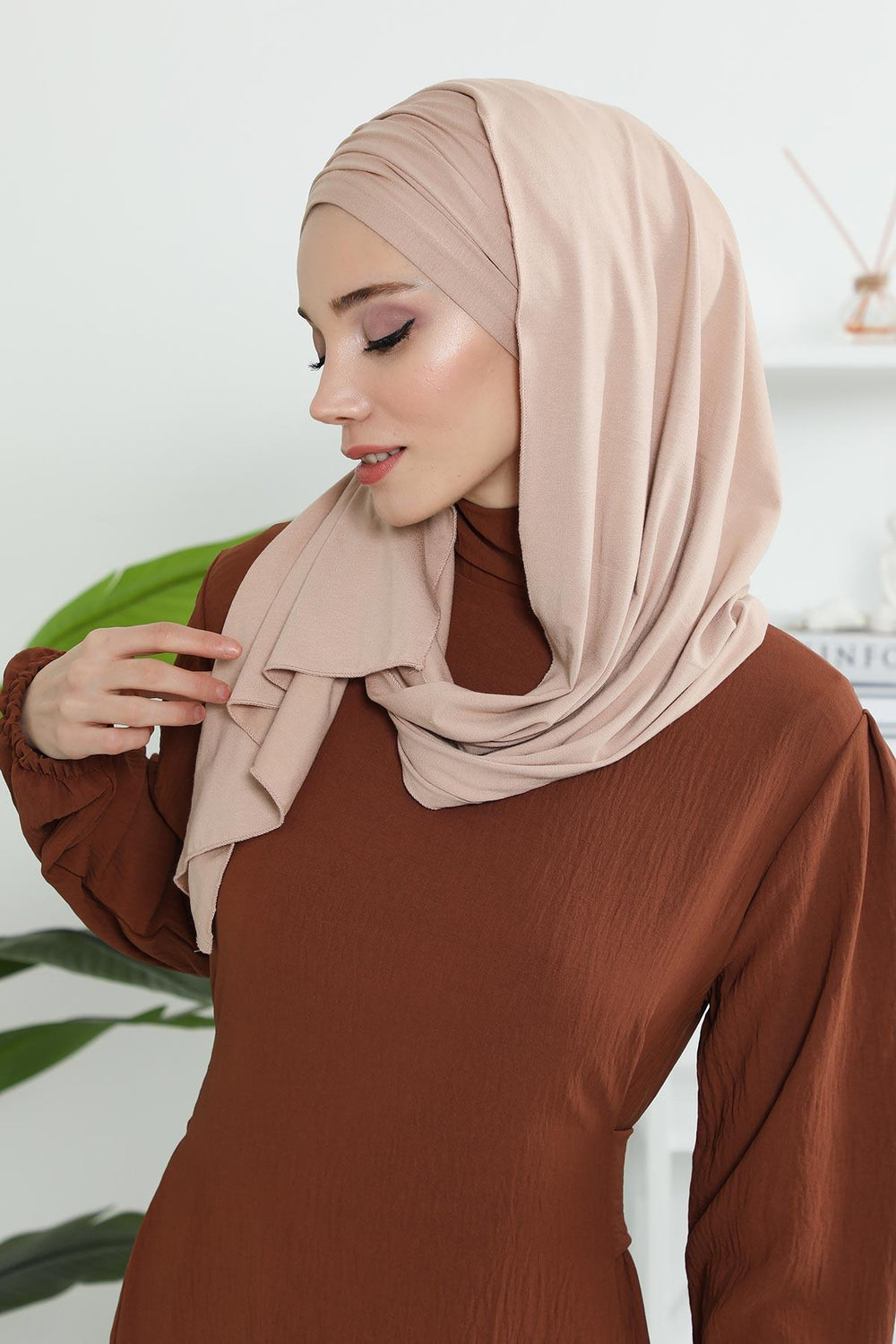 Premium Jersey Shawl Hijab for Women, Easy to Wear Cotton Headscarf, Lightweight and Breathable Instant Jersey Shawl, Mother's Day Gift,BT-1 Light Mink
