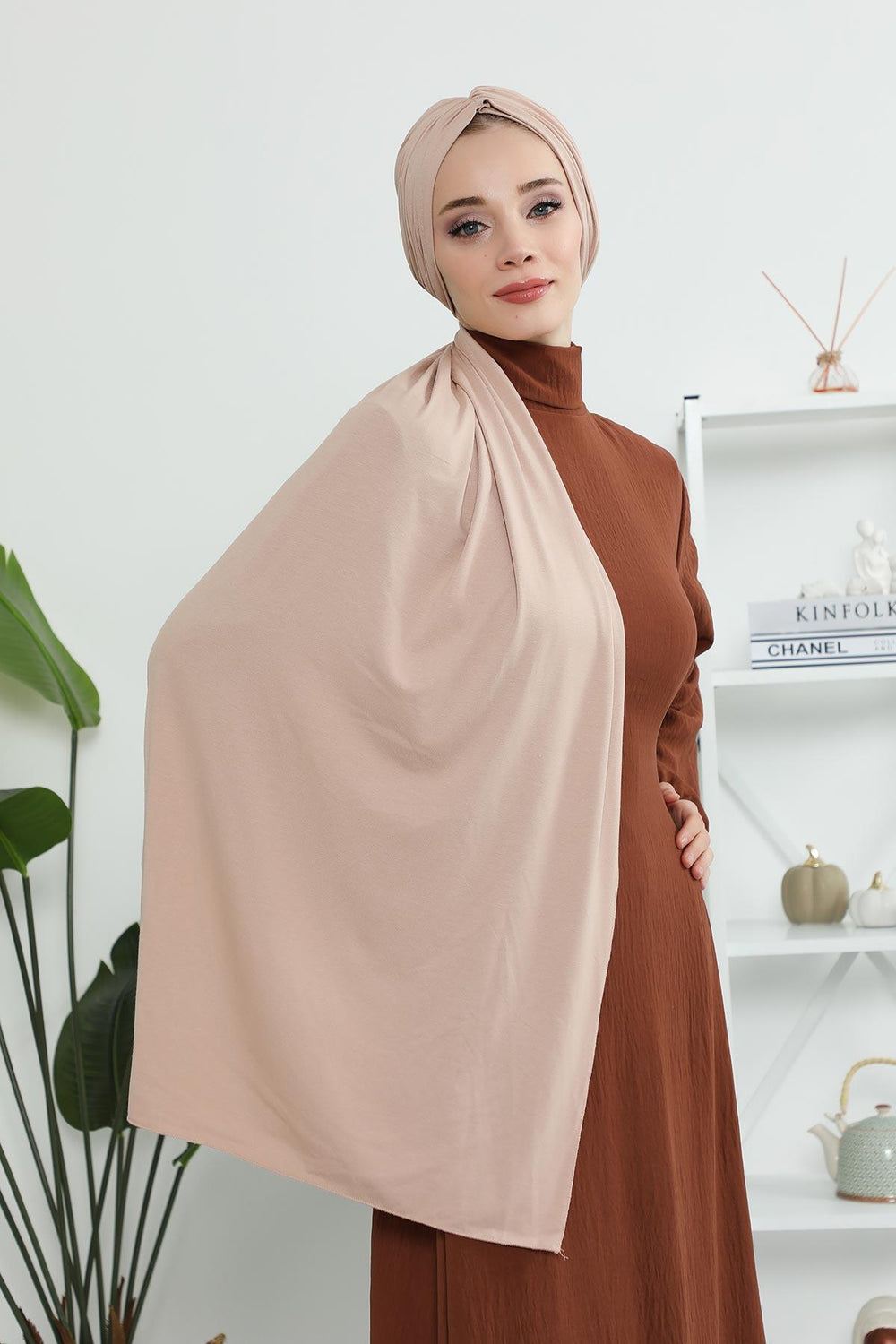 Premium Jersey Shawl Hijab for Women, Easy to Wear Cotton Headscarf, Lightweight and Breathable Instant Jersey Shawl, Mother's Day Gift,BT-1 Light Mink