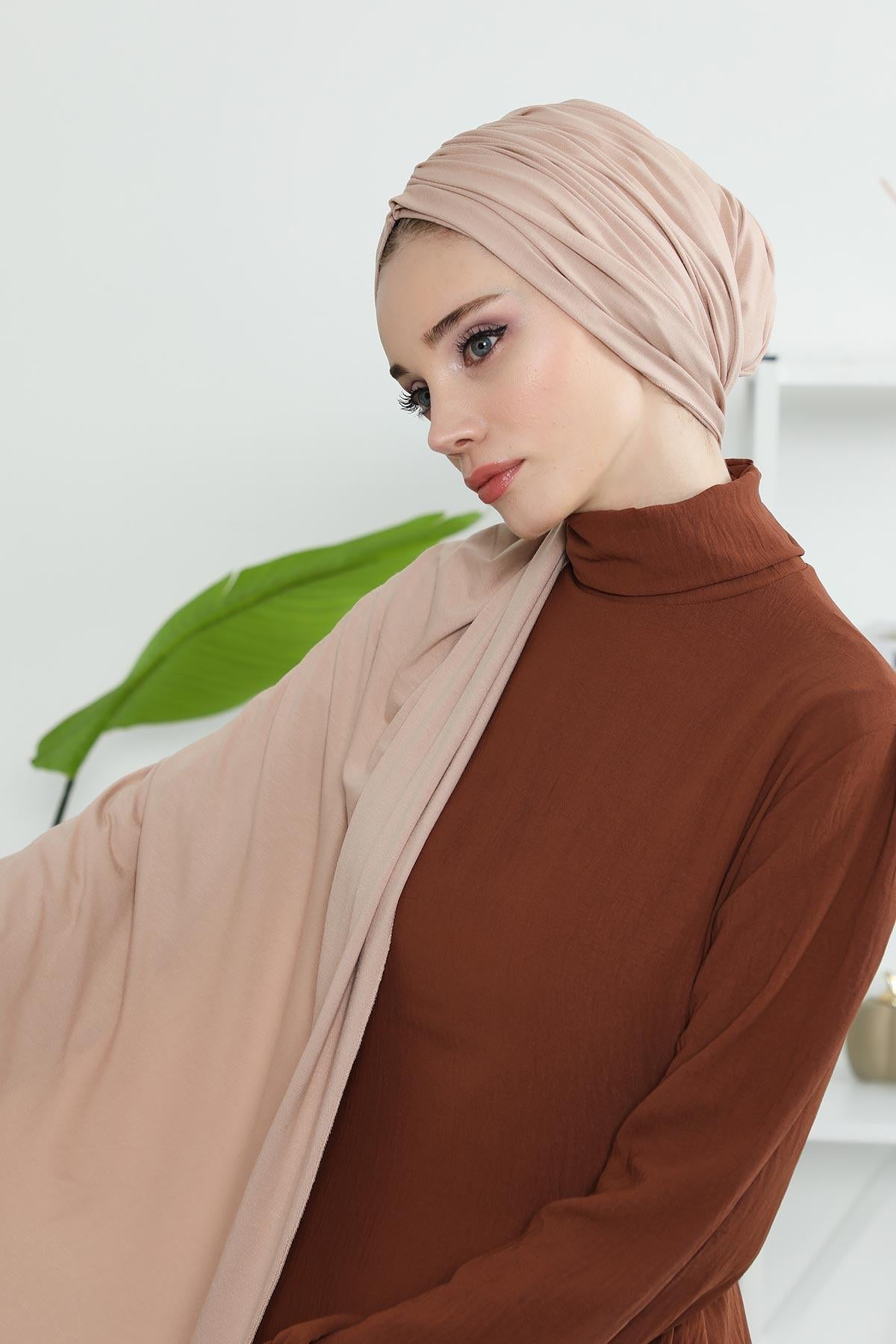 Premium Jersey Shawl Hijab for Women, Easy to Wear Cotton Headscarf, Lightweight and Breathable Instant Jersey Shawl, Mother's Day Gift,BT-1 Light Mink
