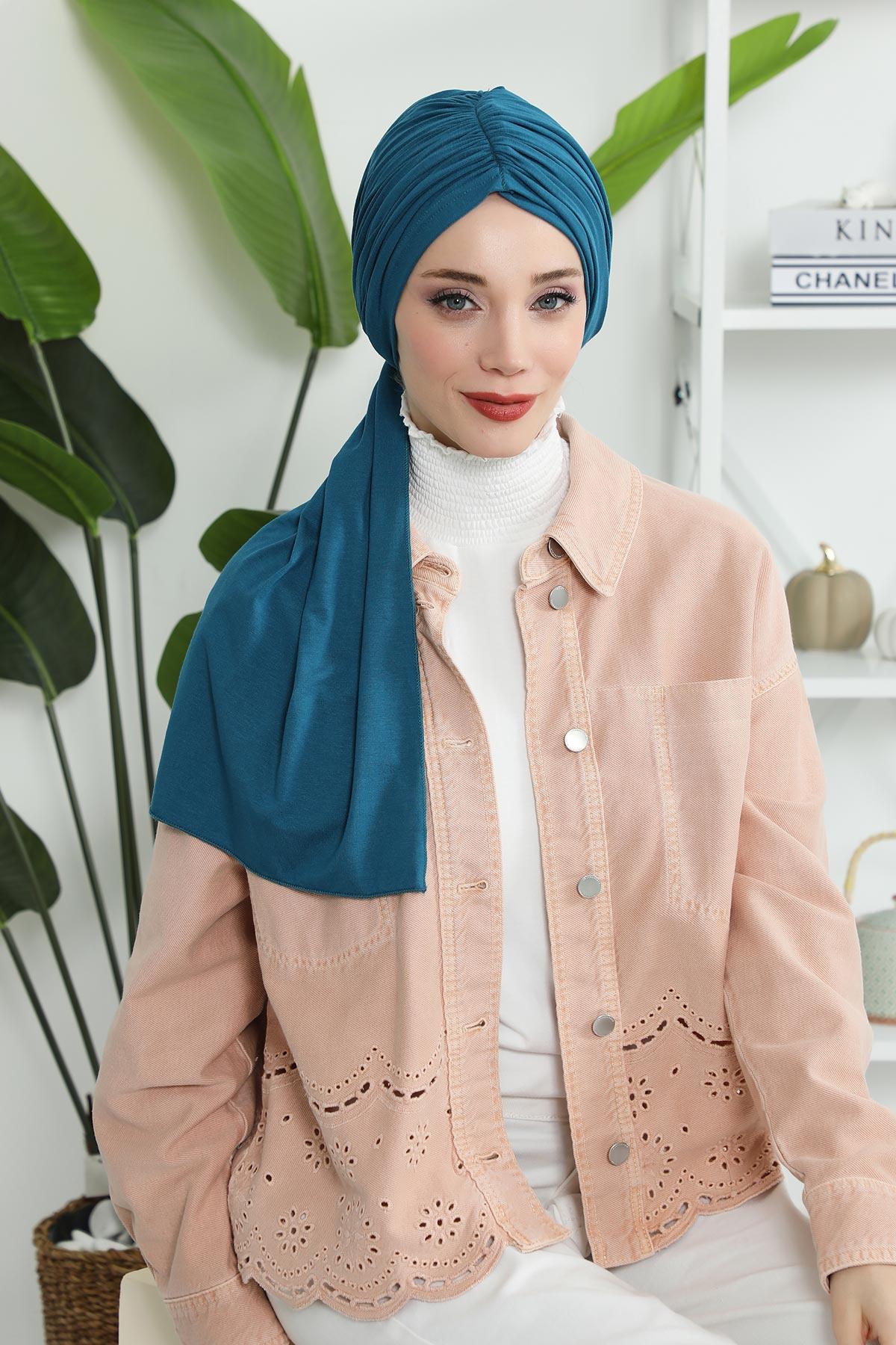 Premium Jersey Shawl Hijab for Women, Easy to Wear Cotton Headscarf, Lightweight and Breathable Instant Jersey Shawl, Mother's Day Gift,BT-1 Petrol Blue