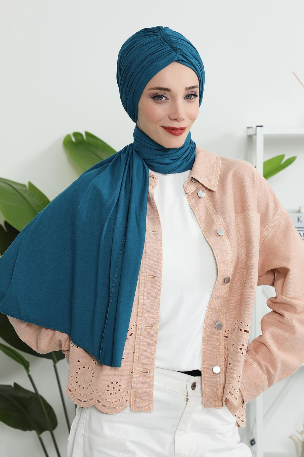 Premium Jersey Shawl Hijab for Women, Easy to Wear Cotton Headscarf, Lightweight and Breathable Instant Jersey Shawl, Mother's Day Gift,BT-1 Petrol Blue