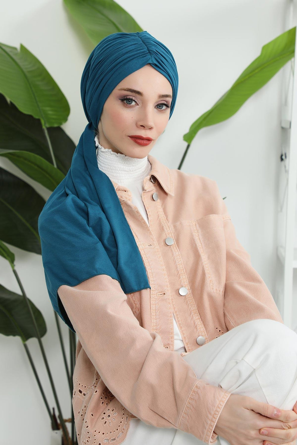 Premium Jersey Shawl Hijab for Women, Easy to Wear Cotton Headscarf, Lightweight and Breathable Instant Jersey Shawl, Mother's Day Gift,BT-1 Petrol Blue