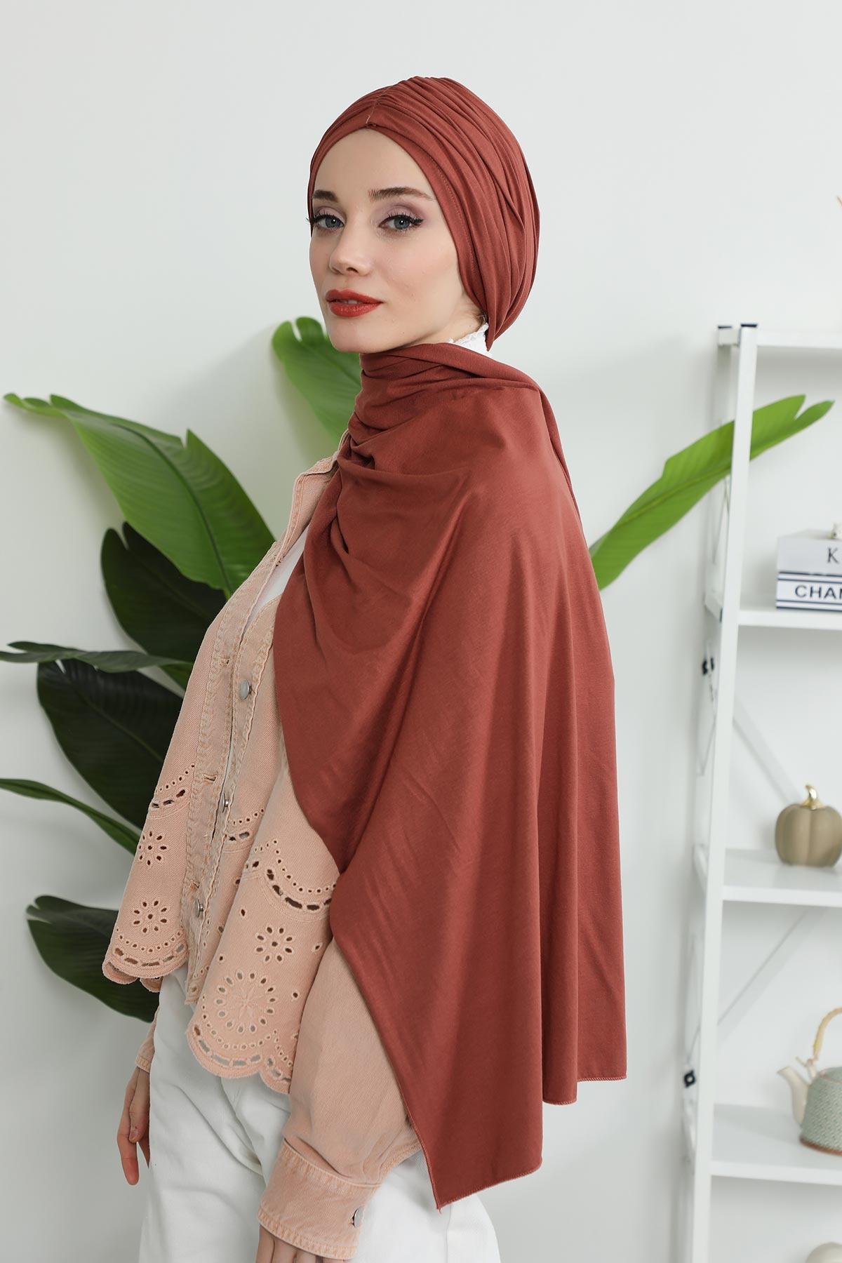 Premium Jersey Shawl Hijab for Women, Easy to Wear Cotton Headscarf, Lightweight and Breathable Instant Jersey Shawl, Mother's Day Gift,BT-1 Cinnamon
