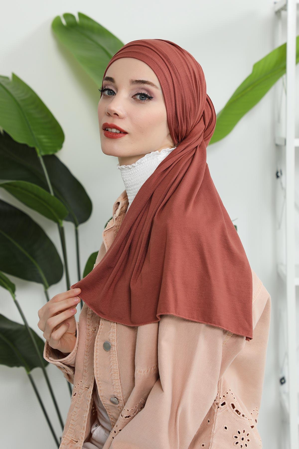 Premium Jersey Shawl Hijab for Women, Easy to Wear Cotton Headscarf, Lightweight and Breathable Instant Jersey Shawl, Mother's Day Gift,BT-1 Cinnamon