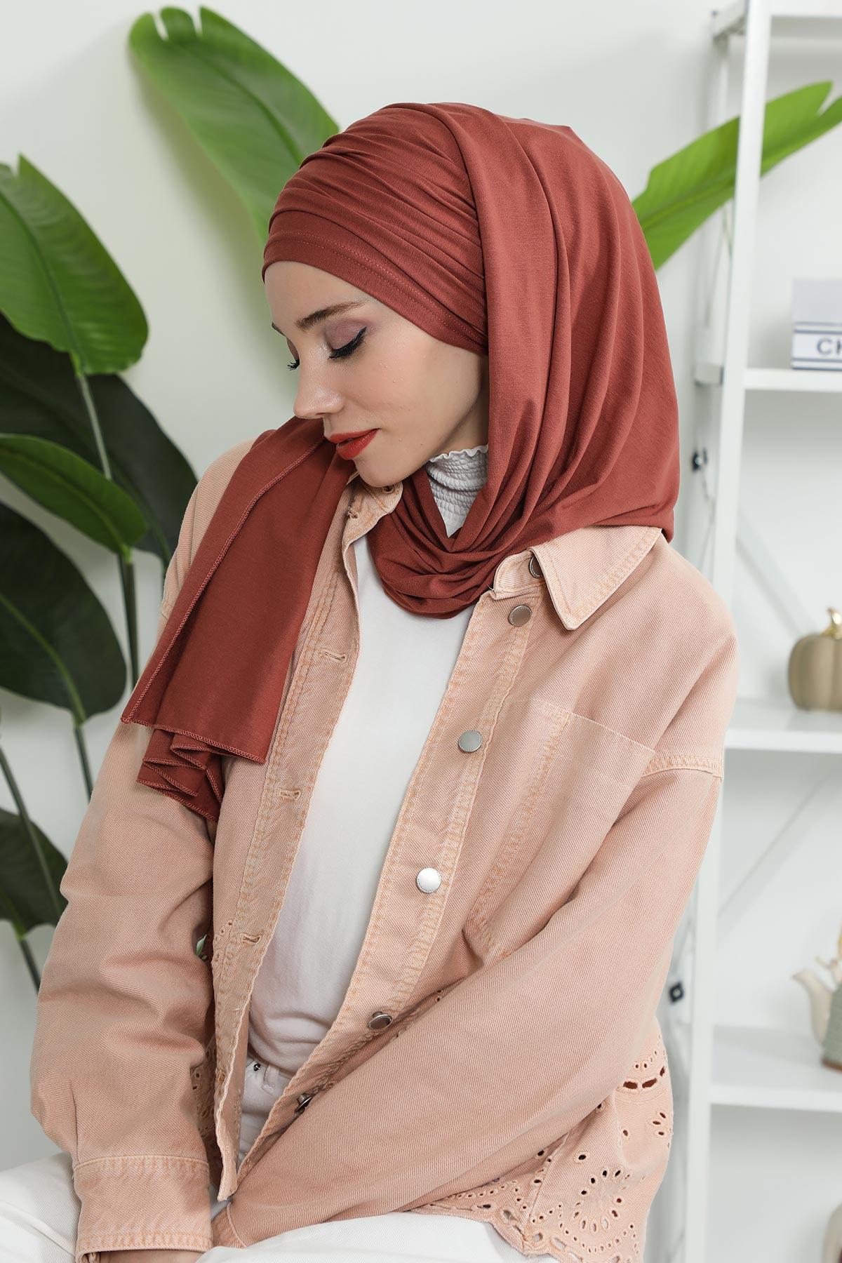 Premium Jersey Shawl Hijab for Women, Easy to Wear Cotton Headscarf, Lightweight and Breathable Instant Jersey Shawl, Mother's Day Gift,BT-1 Cinnamon