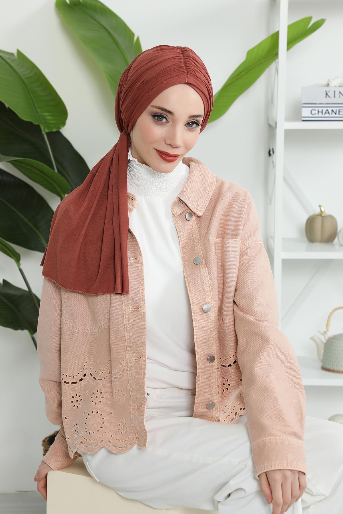 Premium Jersey Shawl Hijab for Women, Easy to Wear Cotton Headscarf, Lightweight and Breathable Instant Jersey Shawl, Mother's Day Gift,BT-1 Cinnamon