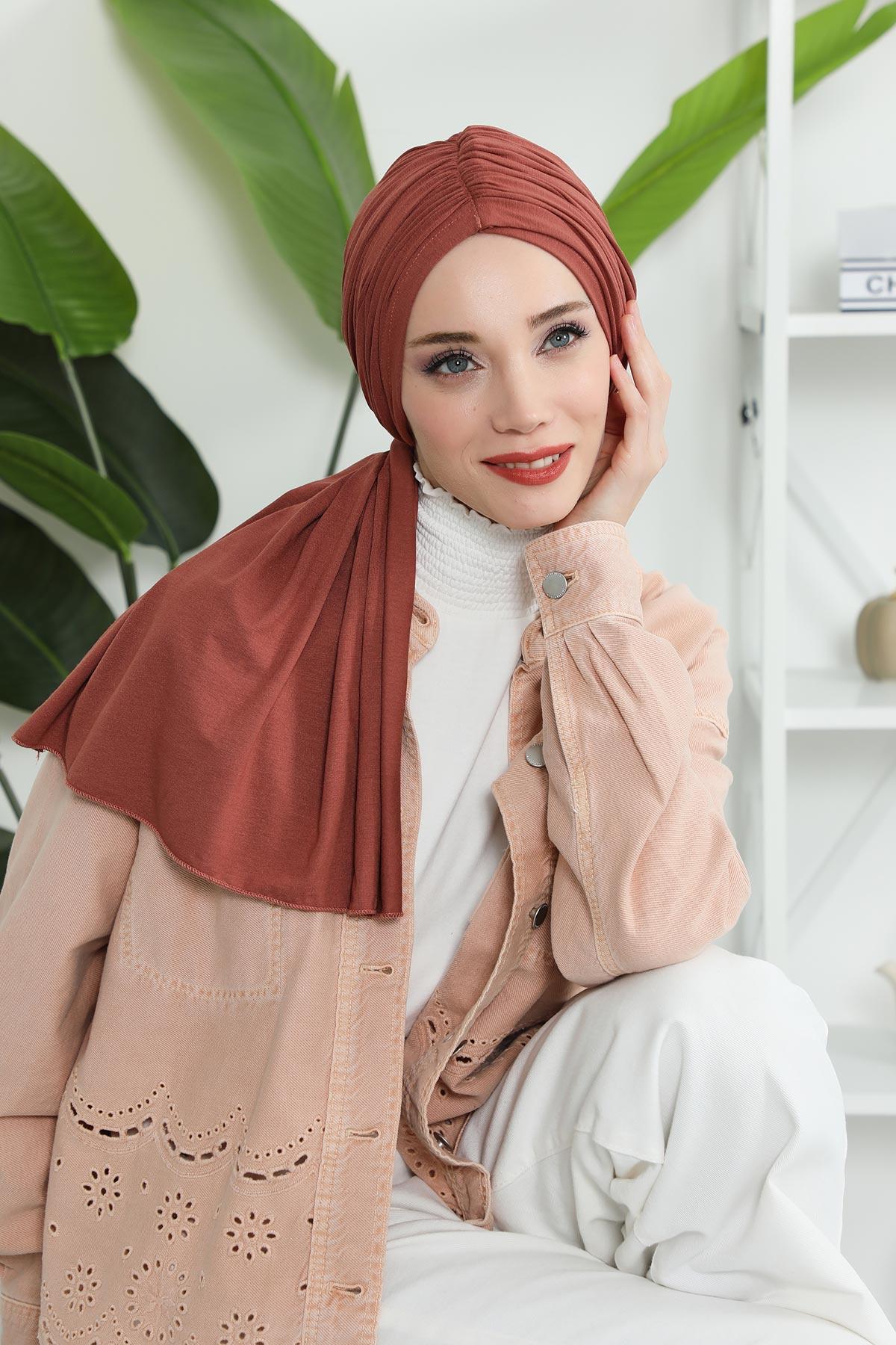 Premium Jersey Shawl Hijab for Women, Easy to Wear Cotton Headscarf, Lightweight and Breathable Instant Jersey Shawl, Mother's Day Gift,BT-1 Cinnamon