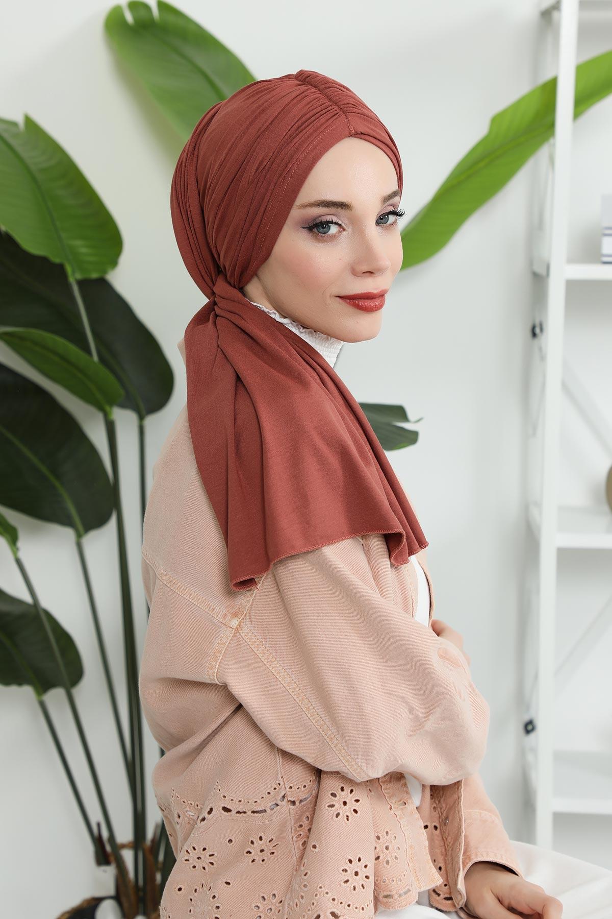 Premium Jersey Shawl Hijab for Women, Easy to Wear Cotton Headscarf, Lightweight and Breathable Instant Jersey Shawl, Mother's Day Gift,BT-1 Cinnamon