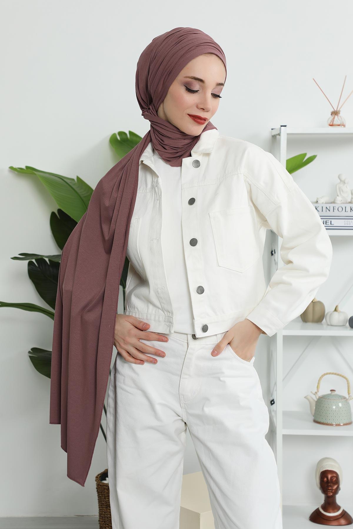 Premium Jersey Shawl Hijab for Women, Easy to Wear Cotton Headscarf, Lightweight and Breathable Instant Jersey Shawl, Mother's Day Gift,BT-1 Dusty Rose