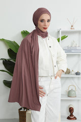 Premium Jersey Shawl Hijab for Women, Easy to Wear Cotton Headscarf, Lightweight and Breathable Instant Jersey Shawl, Mother's Day Gift,BT-1 Dusty Rose