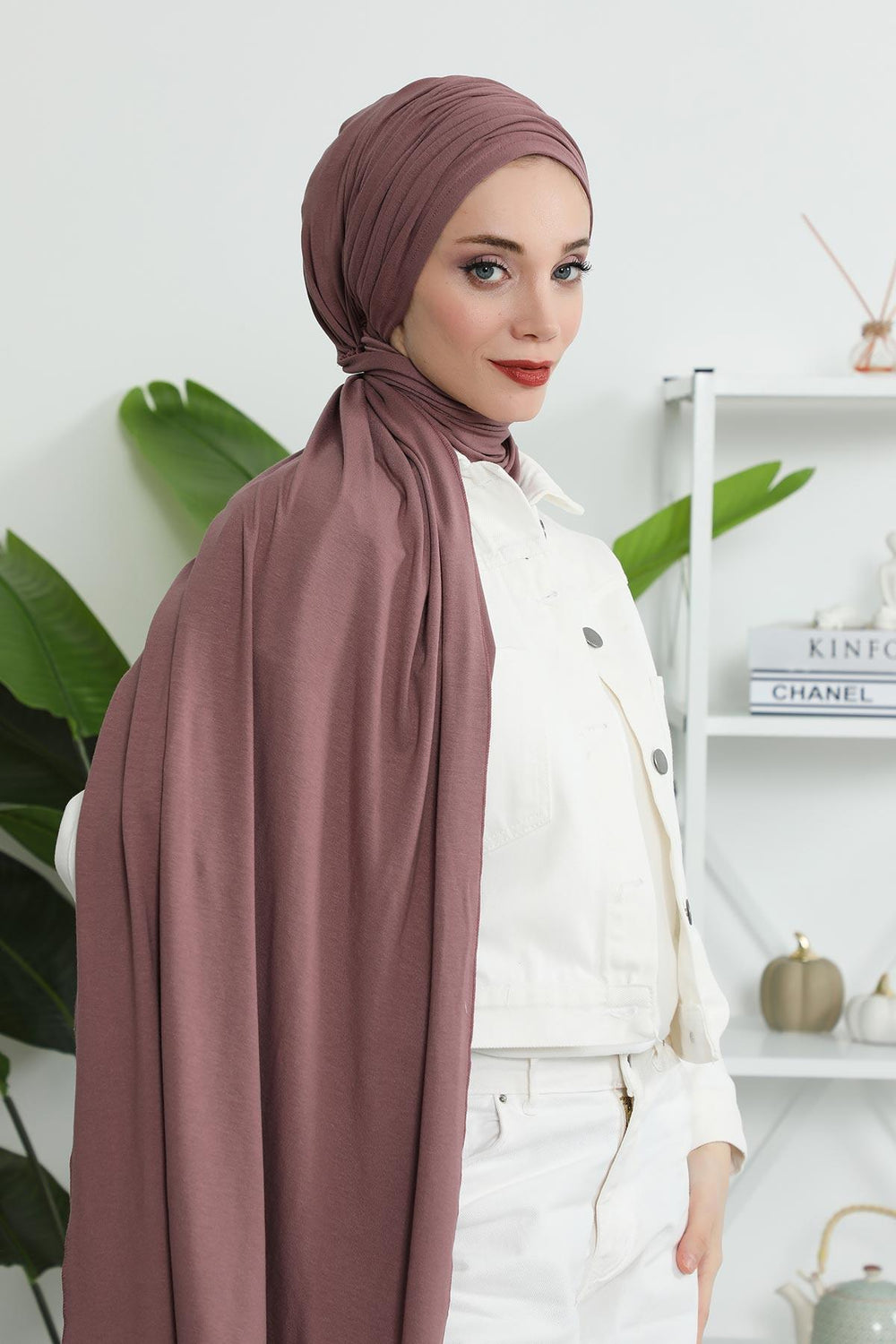 Premium Jersey Shawl Hijab for Women, Easy to Wear Cotton Headscarf, Lightweight and Breathable Instant Jersey Shawl, Mother's Day Gift,BT-1 Dusty Rose