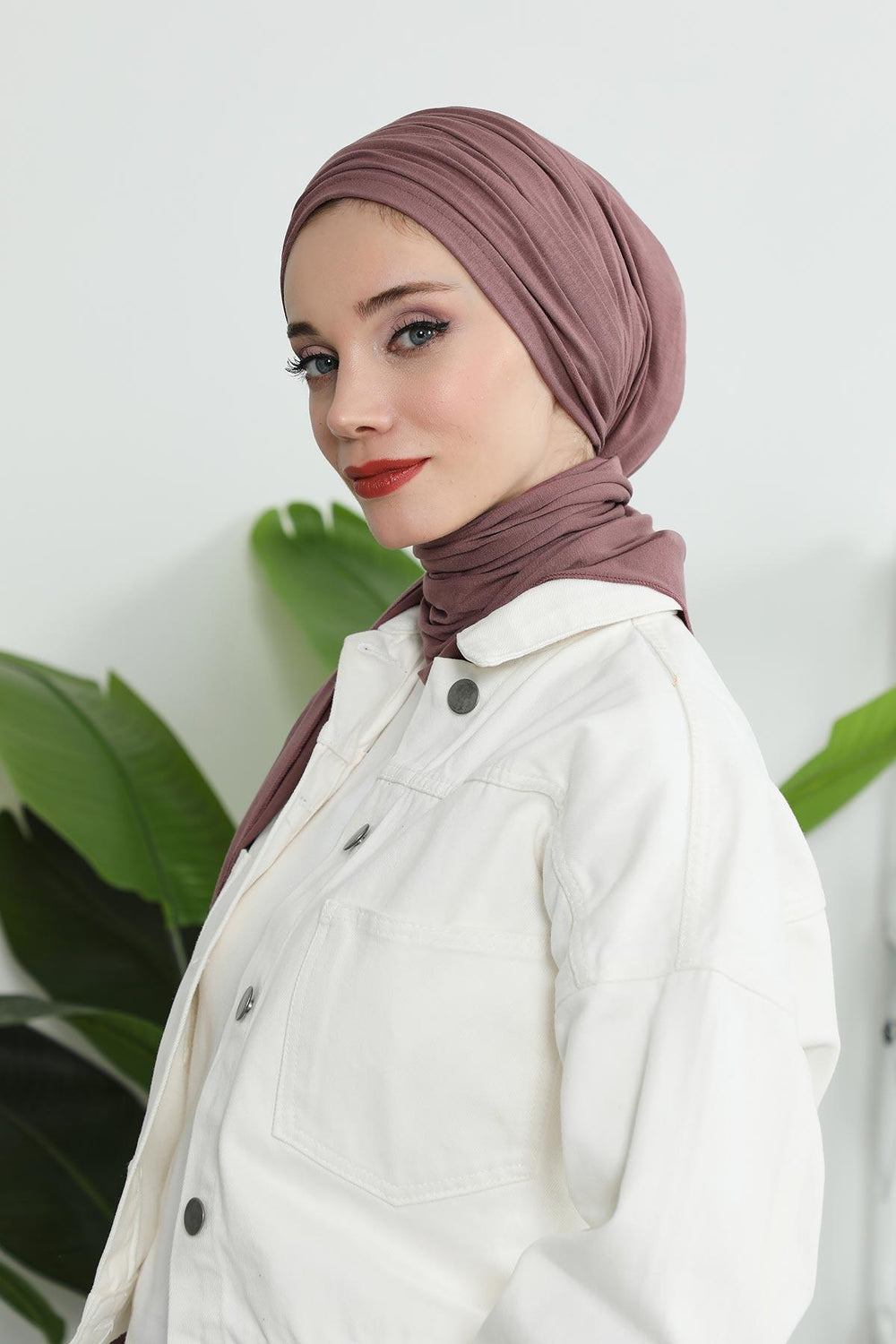 Premium Jersey Shawl Hijab for Women, Easy to Wear Cotton Headscarf, Lightweight and Breathable Instant Jersey Shawl, Mother's Day Gift,BT-1 Dusty Rose
