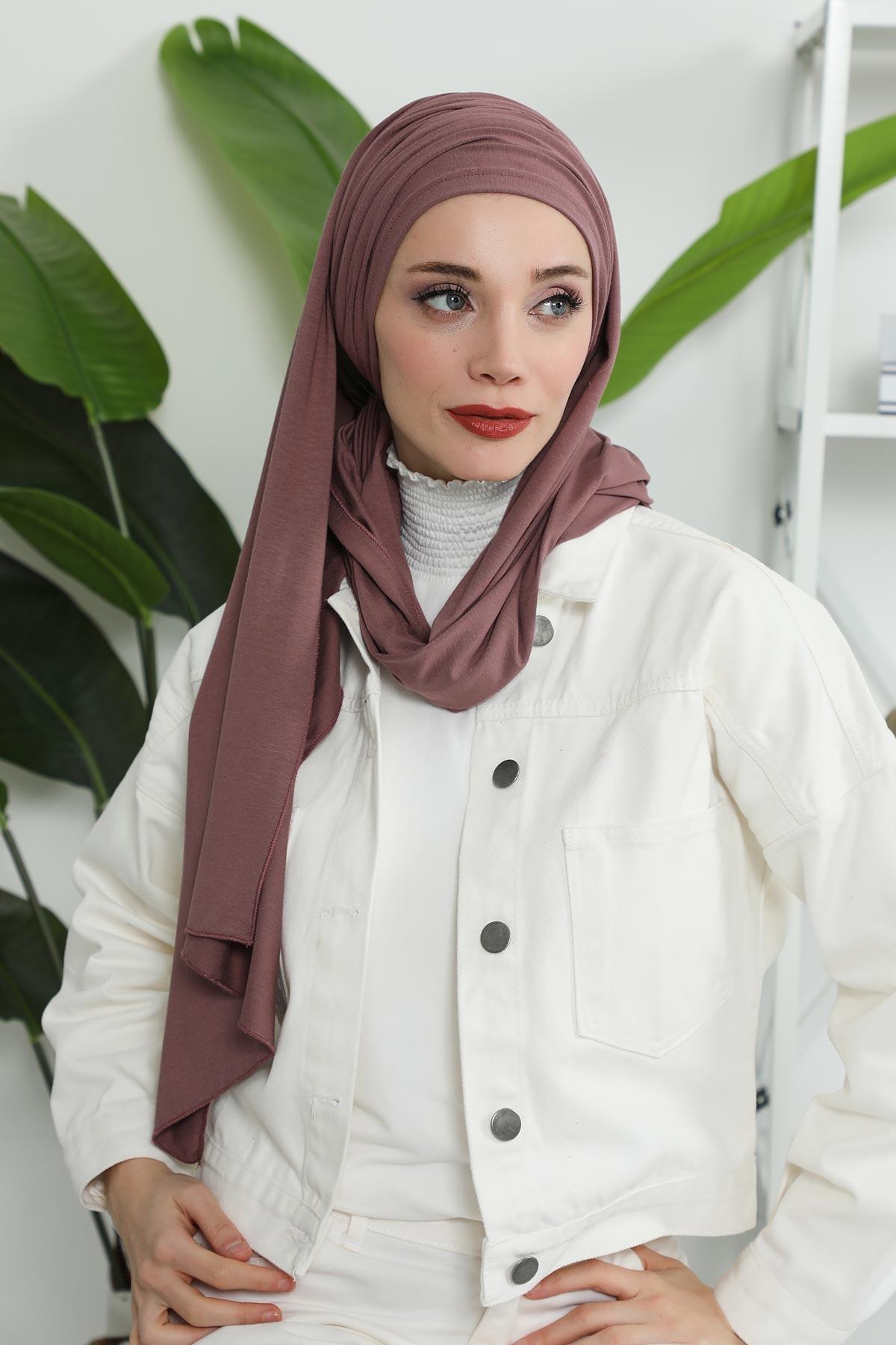 Premium Jersey Shawl Hijab for Women, Easy to Wear Cotton Headscarf, Lightweight and Breathable Instant Jersey Shawl, Mother's Day Gift,BT-1 Dusty Rose