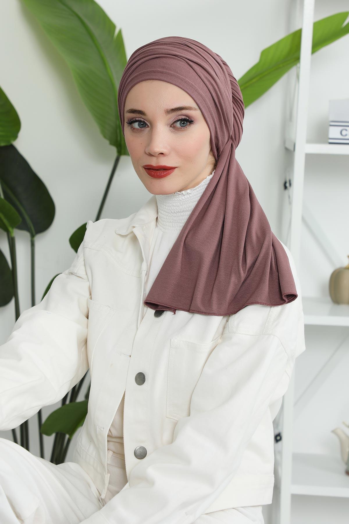 Premium Jersey Shawl Hijab for Women, Easy to Wear Cotton Headscarf, Lightweight and Breathable Instant Jersey Shawl, Mother's Day Gift,BT-1 Dusty Rose