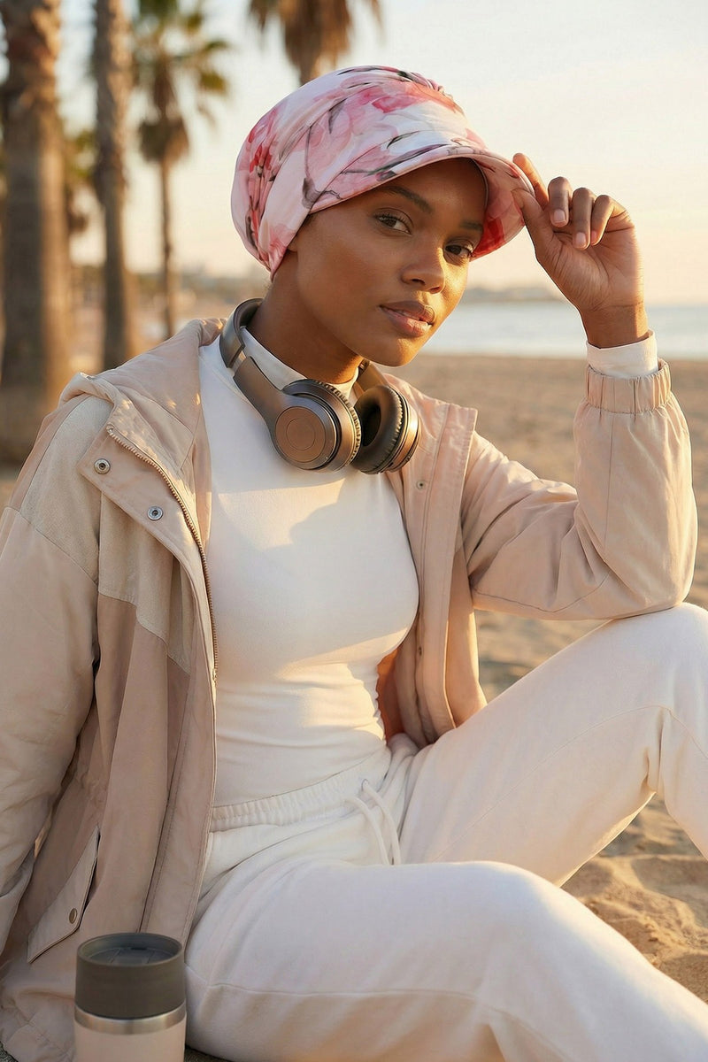 Printed Cotton Visor Women Turban Hat, Sun Protective Newsboy Hat for Women, 95% Cotton Plain Casual Hijab Bonnet Chemo Cap,B-73YD