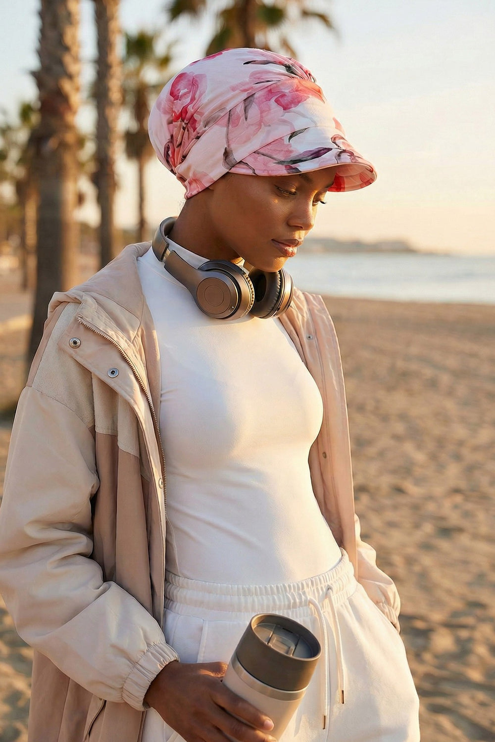Printed Cotton Visor Women Turban Hat, Sun Protective Newsboy Hat for Women, 95% Cotton Plain Casual Hijab Bonnet Chemo Cap,B-73YD Rose Garden