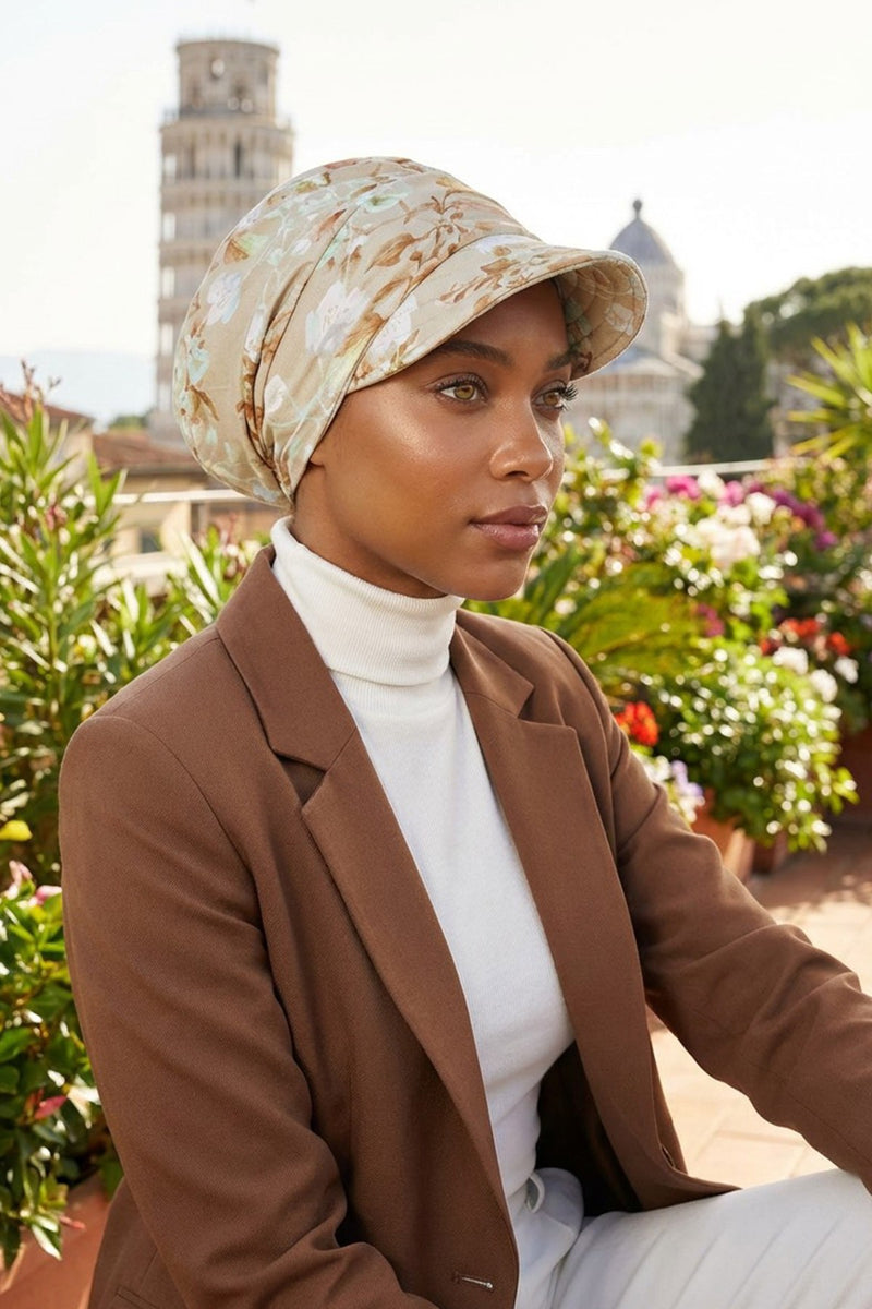 Printed Cotton Visor Women Turban Hat, Sun Protective Newsboy Hat for Women, 95% Cotton Plain Casual Hijab Bonnet Chemo Cap,B-73YD