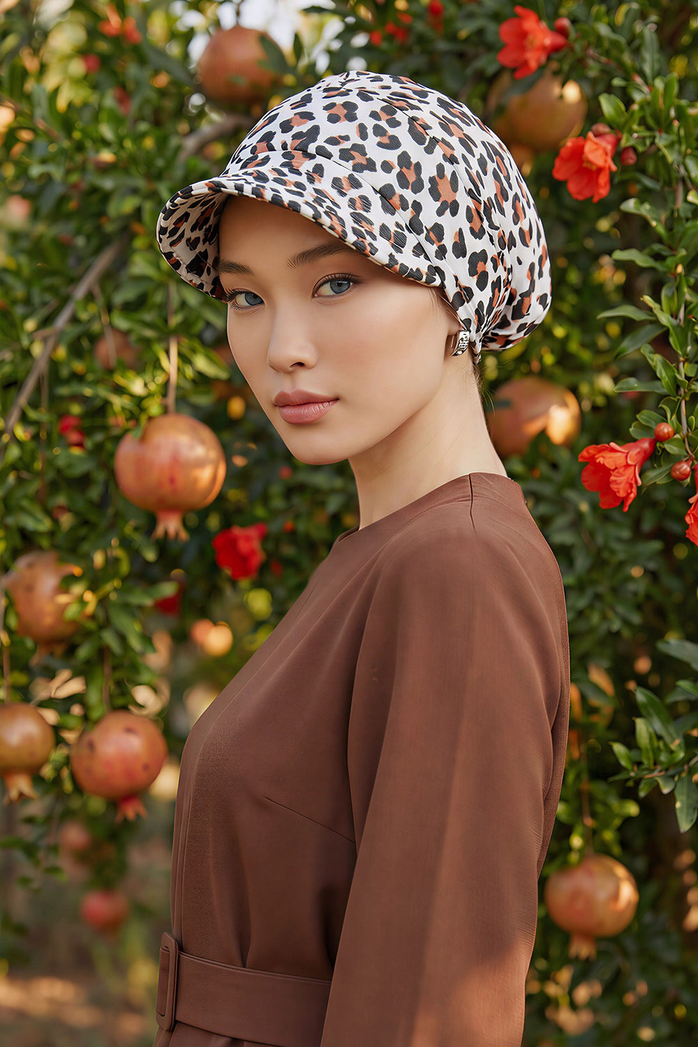 Printed Cotton Visor Women Turban Hat, Sun Protective Newsboy Hat for Women, 95% Cotton Plain Casual Hijab Bonnet Chemo Cap,B-73YD Wild Elegance