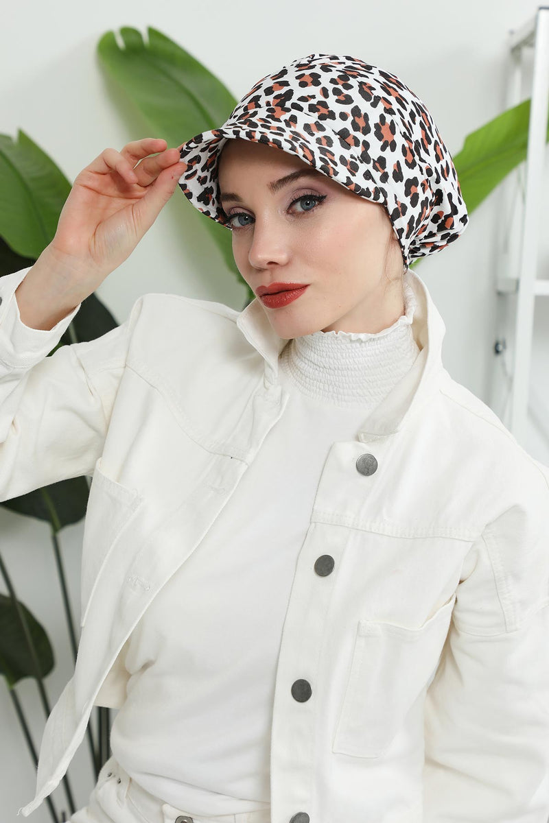 Printed Cotton Visor Women Turban Hat, Sun Protective Newsboy Hat for Women, 95% Cotton Plain Casual Hijab Bonnet Chemo Cap,B-73YD