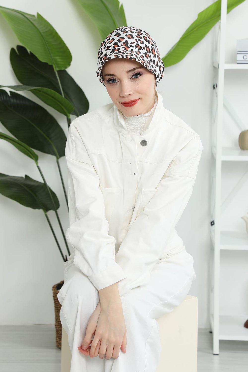 Printed Cotton Visor Women Turban Hat, Sun Protective Newsboy Hat for Women, 95% Cotton Plain Casual Hijab Bonnet Chemo Cap,B-73YD Wild Elegance