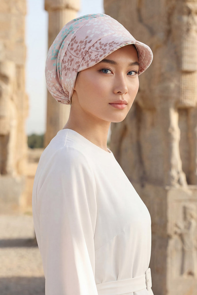 Printed Cotton Visor Women Turban Hat, Sun Protective Newsboy Hat for Women, 95% Cotton Plain Casual Hijab Bonnet Chemo Cap,B-73YD