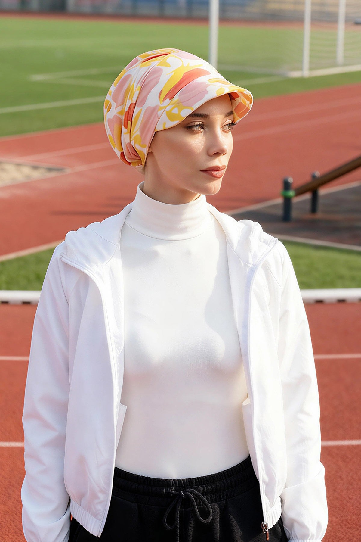 Printed Cotton Visor Women Turban Hat, Sun Protective Newsboy Hat for Women, 95% Cotton Plain Casual Hijab Bonnet Chemo Cap,B-73YD Floral Sunrise