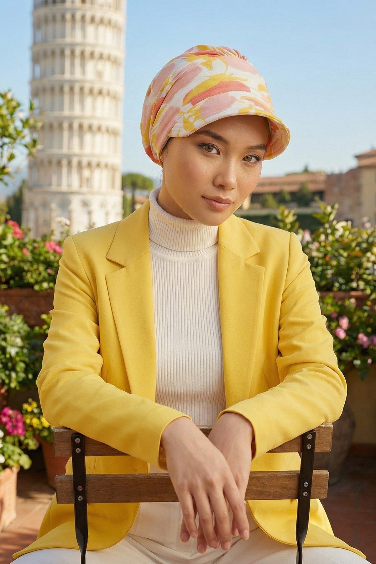 Printed Cotton Visor Women Turban Hat, Sun Protective Newsboy Hat for Women, 95% Cotton Plain Casual Hijab Bonnet Chemo Cap,B-73YD Floral Sunrise