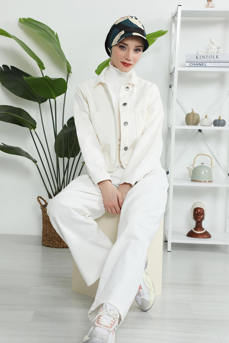 Printed Cotton Visor Women Turban Hat, Sun Protective Newsboy Hat for Women, 95% Cotton Plain Casual Hijab Bonnet Chemo Cap,B-73YD