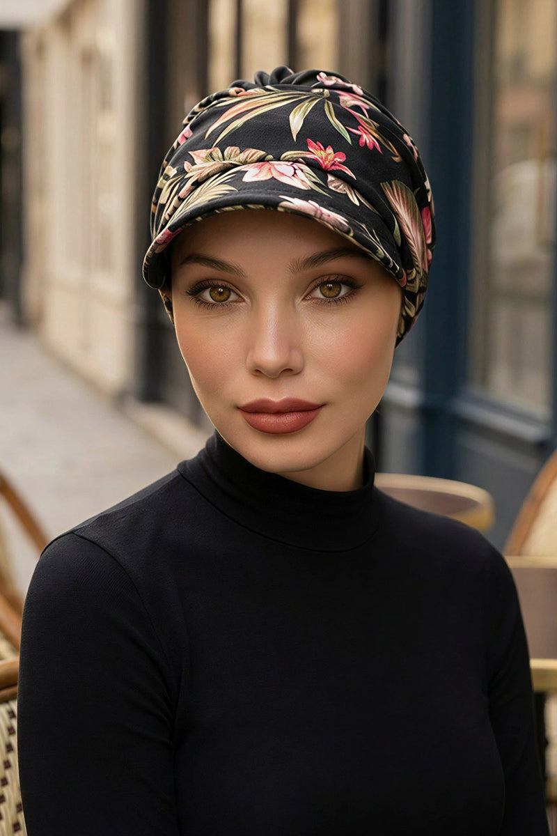 Printed Cotton Visor Women Turban Hat, Sun Protective Newsboy Hat for Women, 95% Cotton Plain Casual Hijab Bonnet Chemo Cap,B-73YD