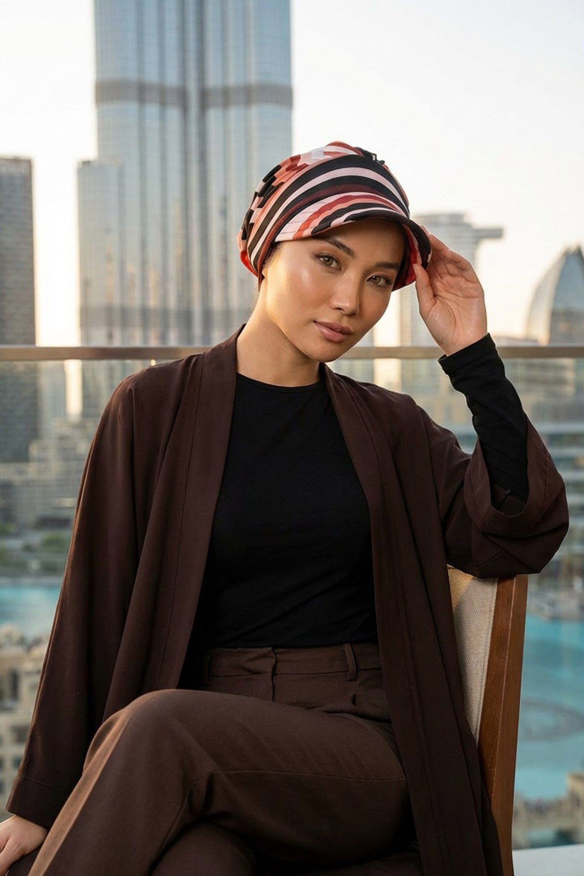 Printed Cotton Visor Women Turban Hat, Sun Protective Newsboy Hat for Women, 95% Cotton Plain Casual Hijab Bonnet Chemo Cap,B-73YD Retro Waves