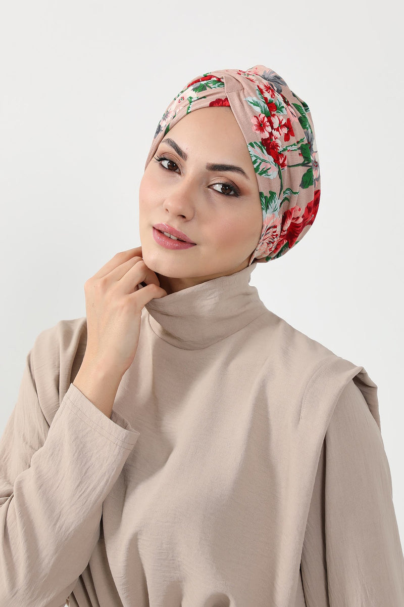 Printed Instant Turban for Women, 95% Cotton Pre-Tied Head Wrap, Lightweight Head Scarf Bonnet Cap with Beautiful Pattern Options,B-9YD
