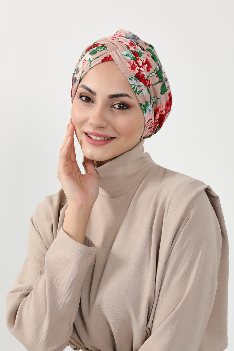 Printed Instant Turban for Women, 95% Cotton Pre-Tied Head Wrap, Lightweight Head Scarf Bonnet Cap with Beautiful Pattern Options,B-9YD