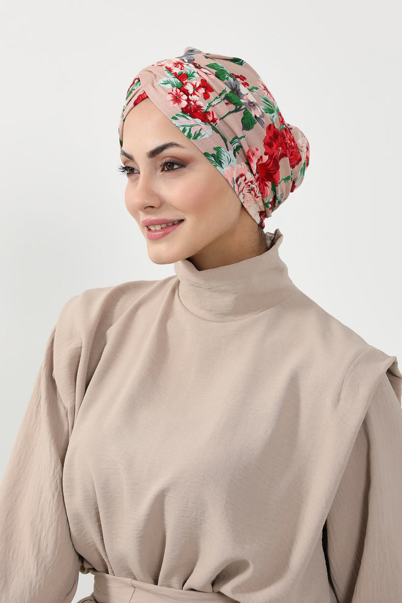Printed Instant Turban for Women, 95% Cotton Pre-Tied Head Wrap, Lightweight Head Scarf Bonnet Cap with Beautiful Pattern Options,B-9YD