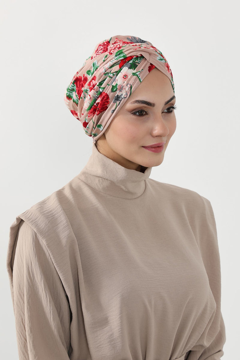 Printed Instant Turban for Women, 95% Cotton Pre-Tied Head Wrap, Lightweight Head Scarf Bonnet Cap with Beautiful Pattern Options,B-9YD
