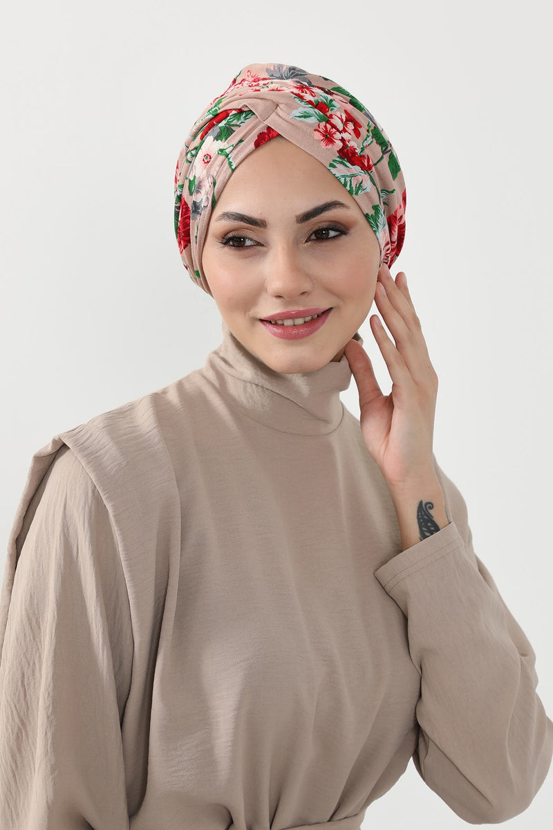 Printed Instant Turban for Women, 95% Cotton Pre-Tied Head Wrap, Lightweight Head Scarf Bonnet Cap with Beautiful Pattern Options,B-9YD