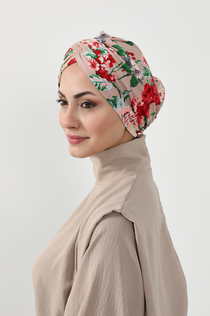 Printed Instant Turban for Women, 95% Cotton Pre-Tied Head Wrap, Lightweight Head Scarf Bonnet Cap with Beautiful Pattern Options,B-9YD