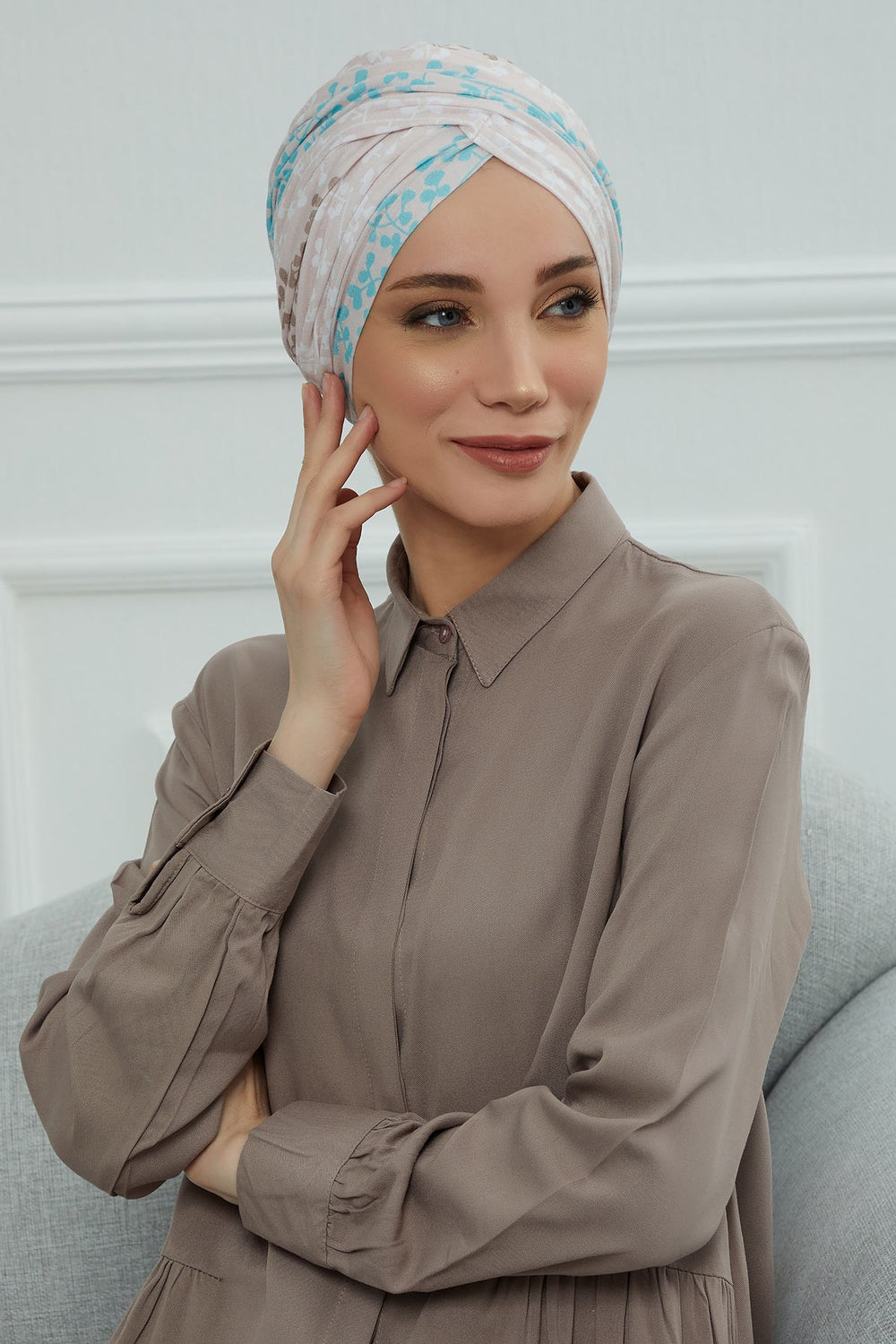 Printed Instant Turban for Women, 95% Cotton Pre-Tied Head Wrap, Lightweight Head Scarf Bonnet Cap with Beautiful Pattern Options,B-9YD Spring Awakening