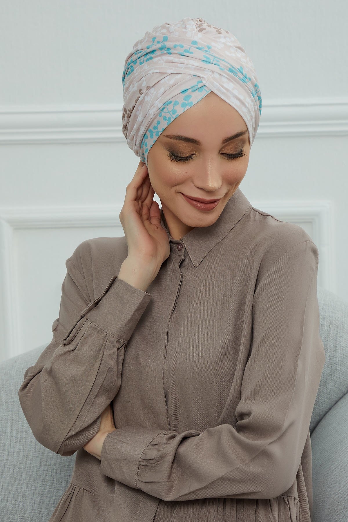 Printed Instant Turban for Women, 95% Cotton Pre-Tied Head Wrap, Lightweight Head Scarf Bonnet Cap with Beautiful Pattern Options,B-9YD Spring Awakening