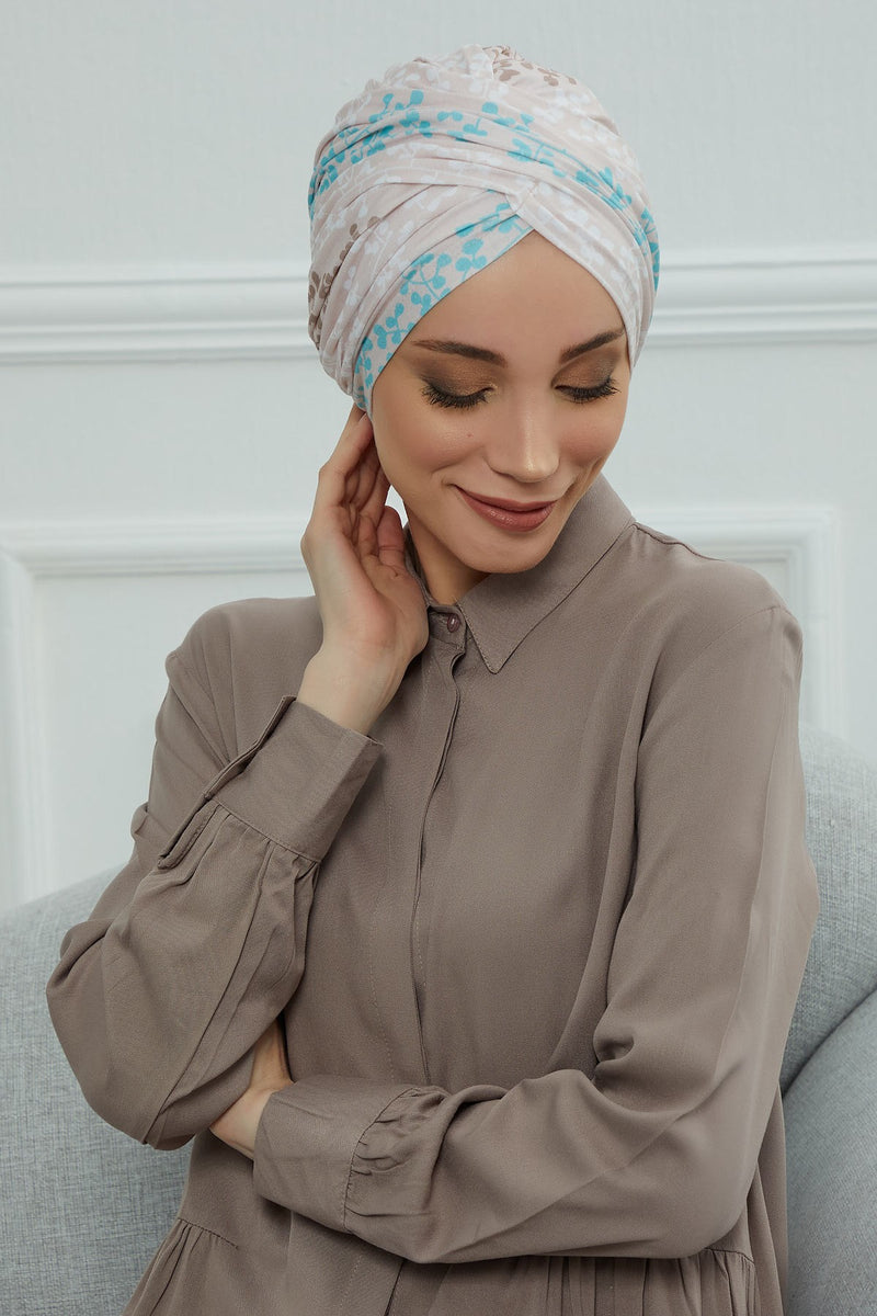 Printed Instant Turban for Women, 95% Cotton Pre-Tied Head Wrap, Lightweight Head Scarf Bonnet Cap with Beautiful Pattern Options,B-9YD